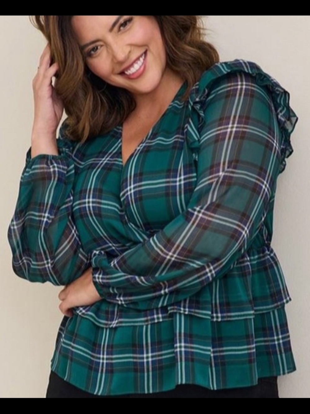 torrid Teal Green Plaid Peplum Blouse